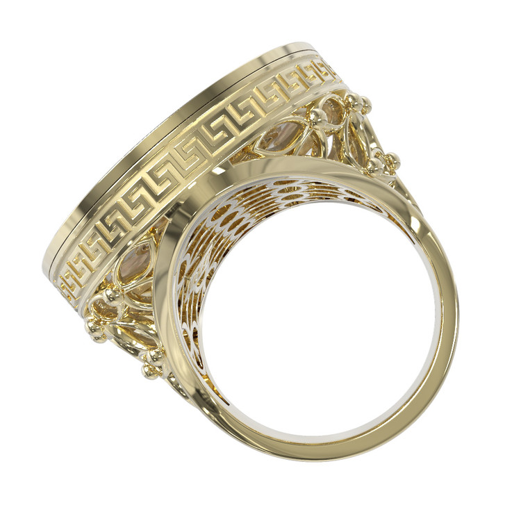 Кольцо из лимонного золота c эмалью и перламутром