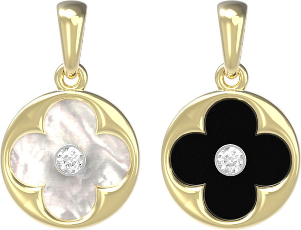 Подвеска из лимонного золота c бриллиантами, ониксом и перламутром