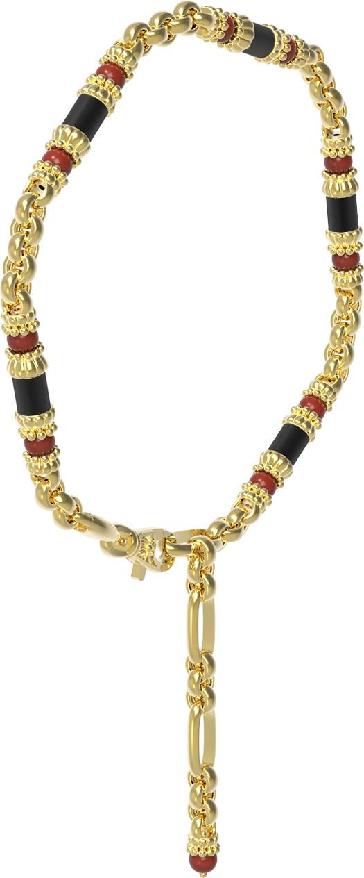 Браслет из лимонного золота c ониксом и кораллом