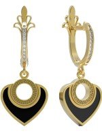 Серьги из лимонного золота 585 пробы c фианитом и ониксом