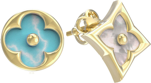 Серьги из лимонного золота c бирюзой и перламутром