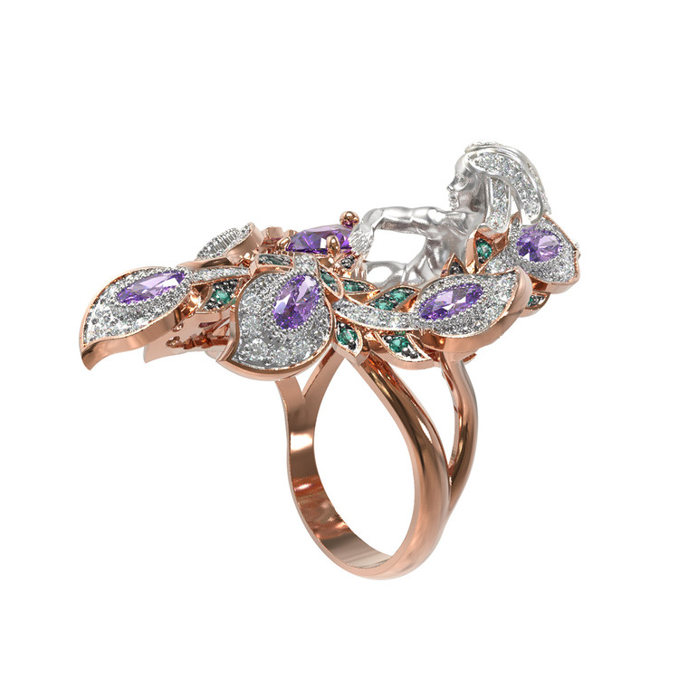 Кольцо из золота c фианитом и аметистом