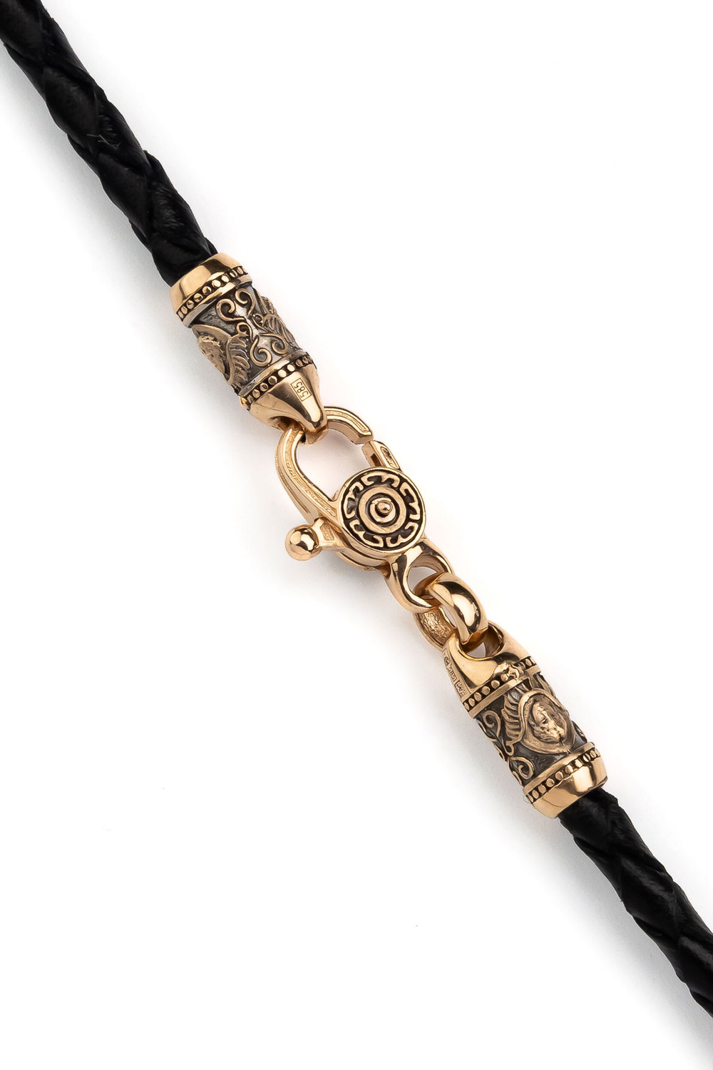 Гайтан из золота c кожаным шнурком