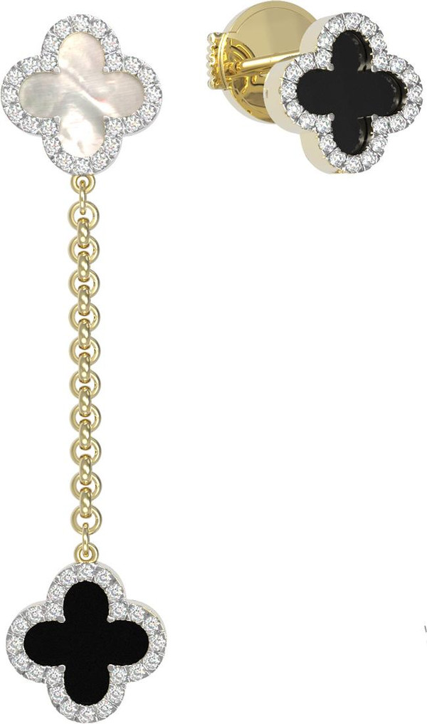 Серьги из лимонного золота c бриллиантами, ониксом и перламутром