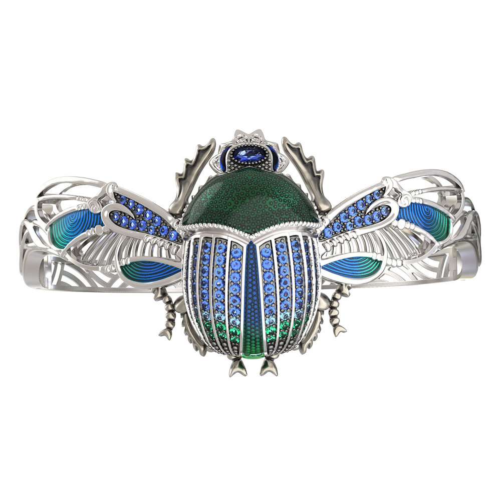 Браслет из белого золота c эмалью, фианитом, сапфиром и эмалью