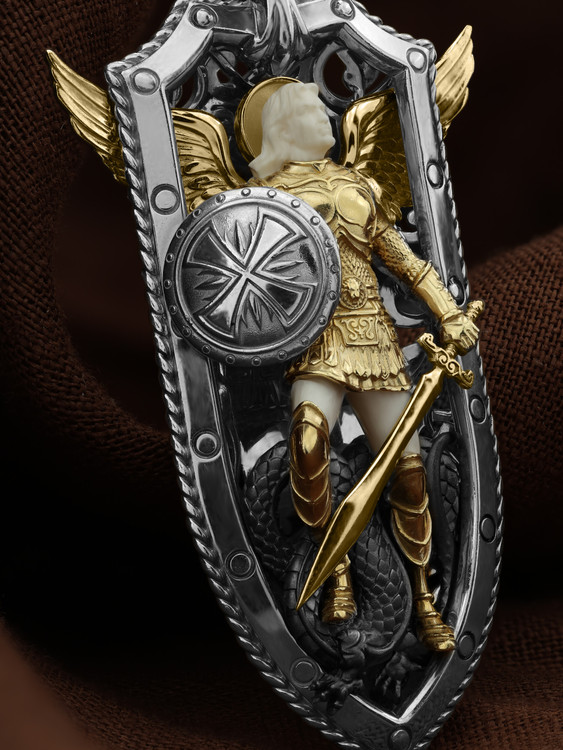 Образок из белого золота c эмалью и бивнем мамонта