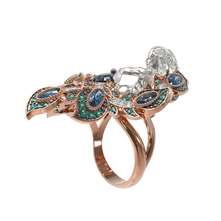 Кольцо из золота c фианитом и топазом London Blue