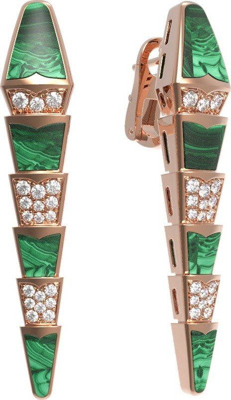 Серьги из золота c бриллиантами и малахитом