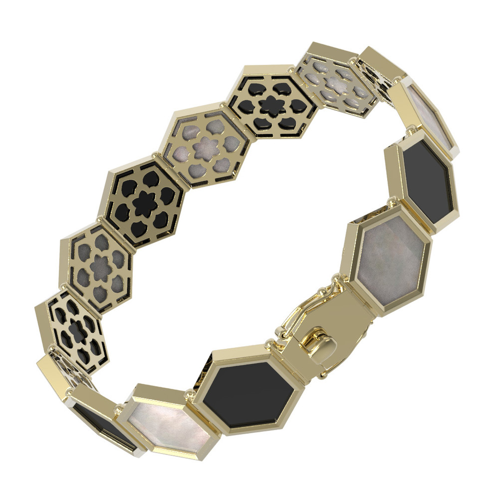 Браслет из лимонного золота c ониксом и перламутром