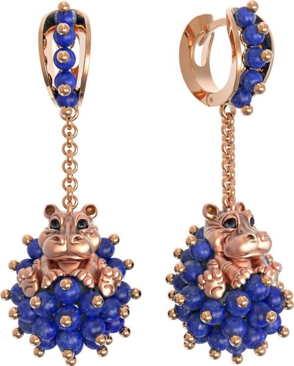 Серьги из золота 585 пробы c эмалью и лазуритом