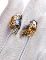 Серьги из лимонного золота 585 пробы c эмалью, фианитом, цитрином и сапфиром