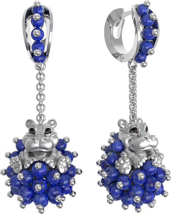 Серьги из белого золота c эмалью и лазуритом