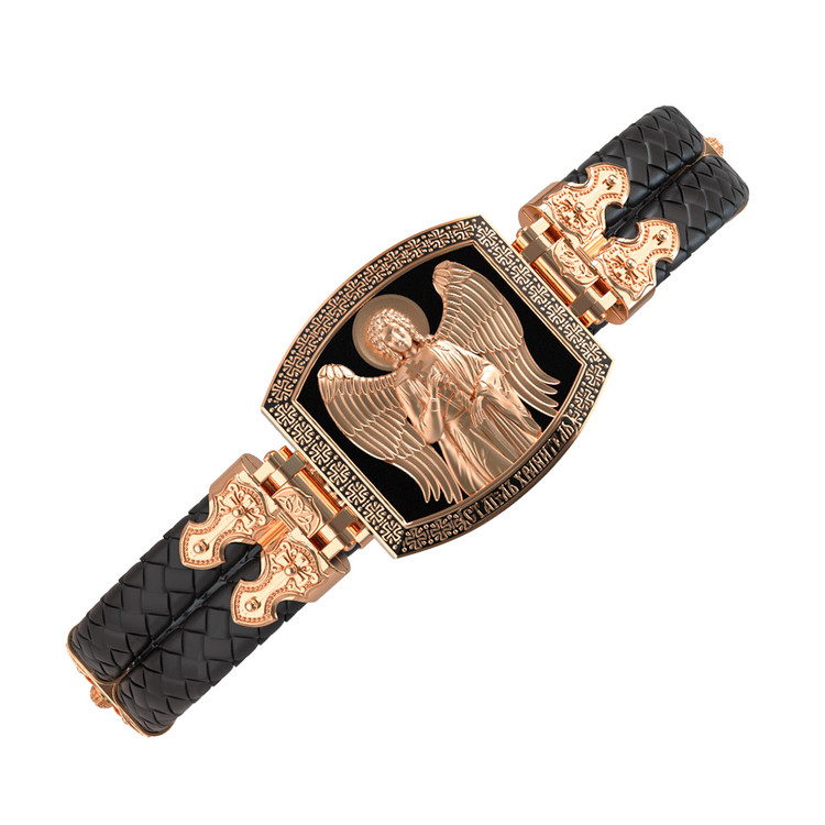 Браслет из золота c эмалью, шнурком и ониксом