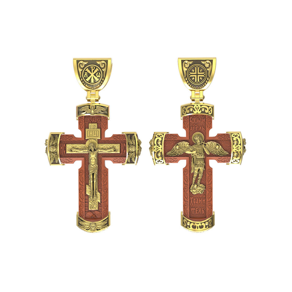 Крест из лимонного золота c деревом груши