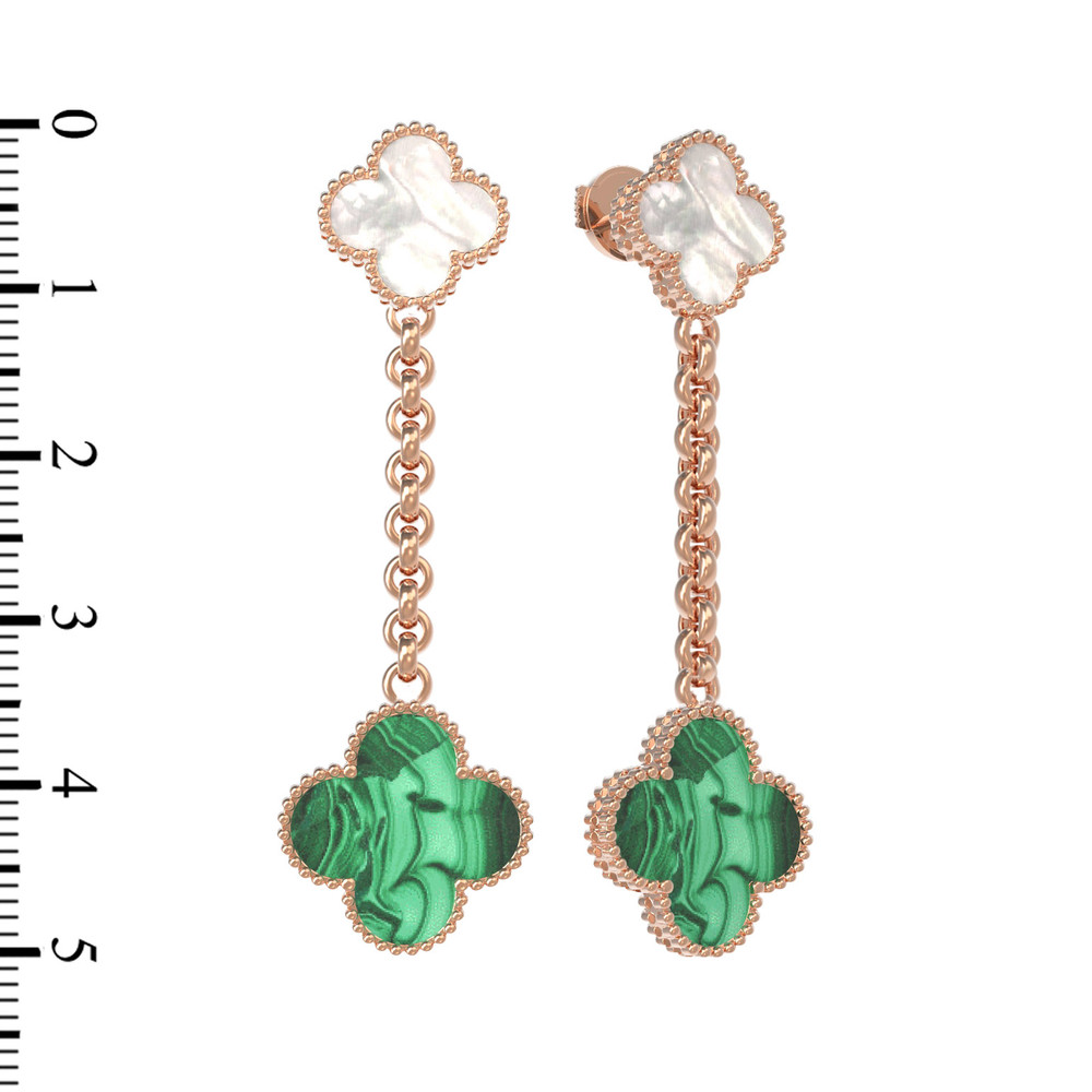 Серьги из золота c малахитом и перламутром