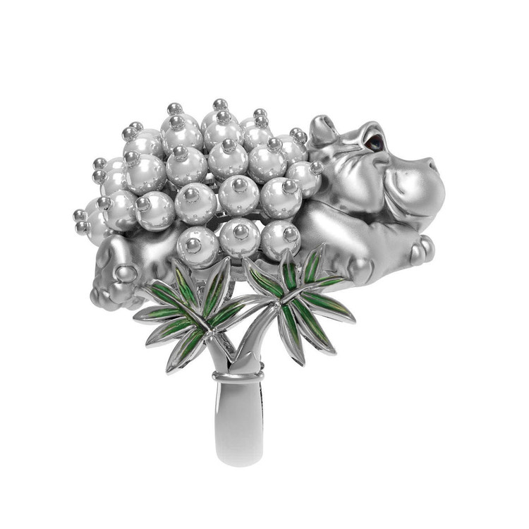 Кольцо из белого золота c эмалью и жемчугом