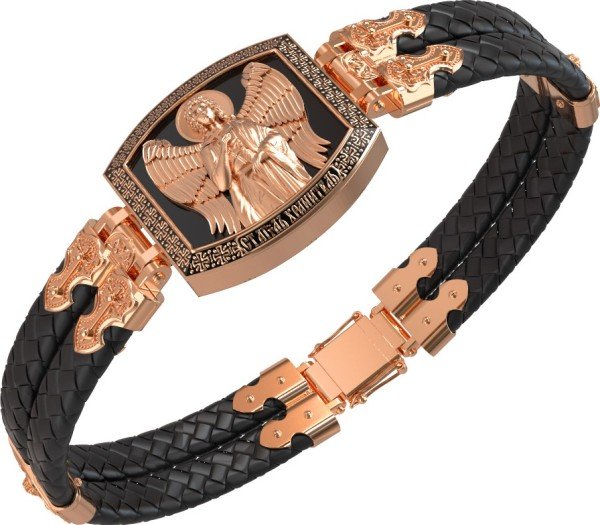 Браслет из золота c эмалью, шнурком и ониксом