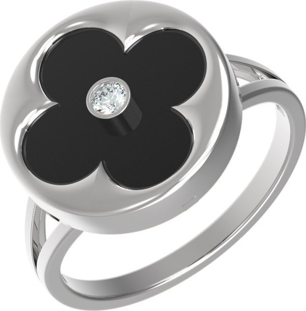 Кольцо из белого золота c бриллиантами и ониксом