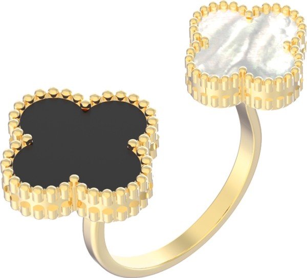 Кольцо из лимонного золота 585 пробы c ониксом и перламутром