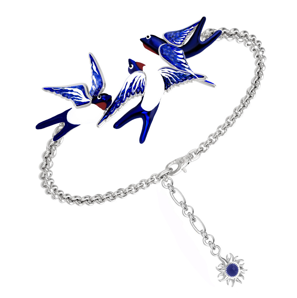 Браслет из белого золота c эмалью и сапфиром