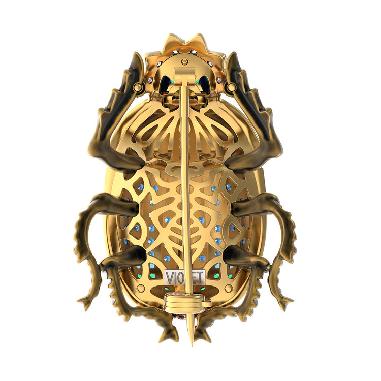 Брошь из лимонного золота c эмалью, фианитом и турмалином