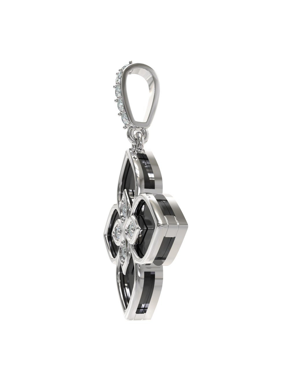 Подвеска из белого золота 585 пробы c бриллиантами и ониксом