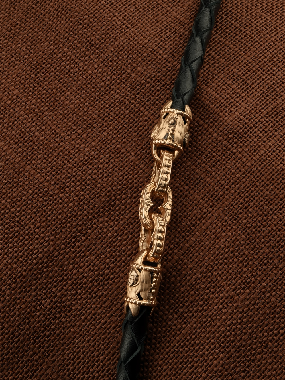 Гайтан из золота c кожаным шнурком