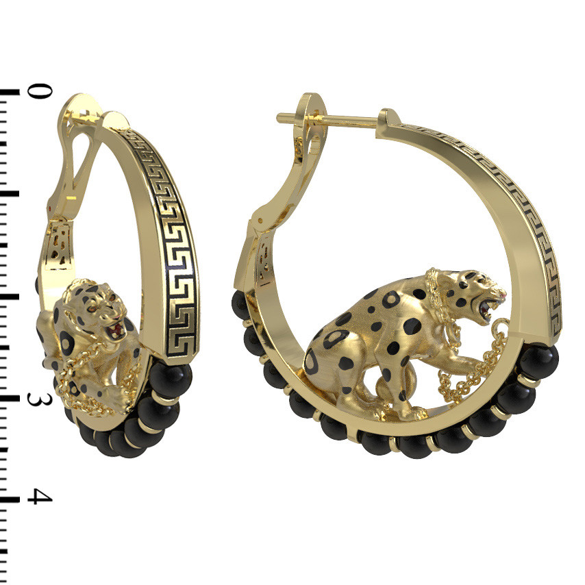 Серьги из лимонного золота c эмалью и ониксом