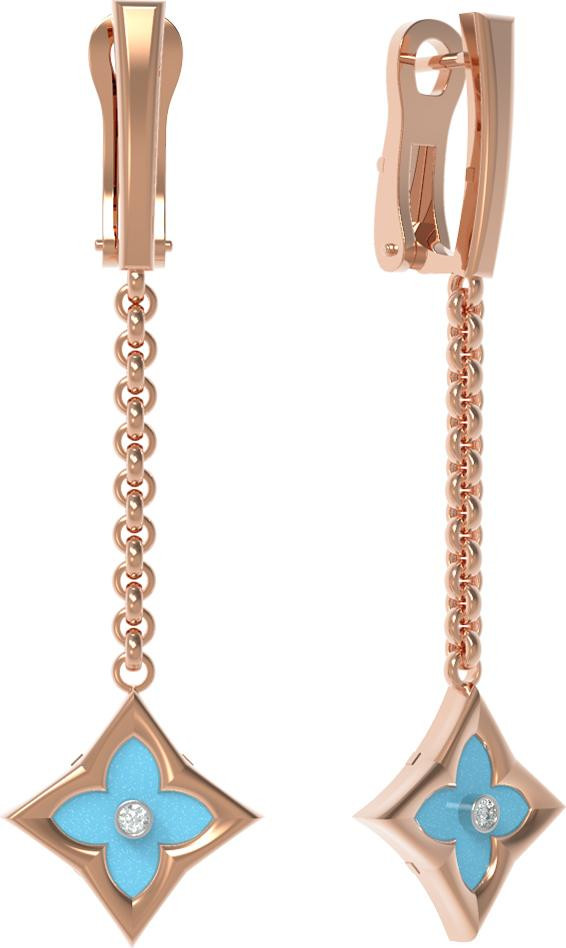 Серьги из золота c бриллиантами и бирюзой