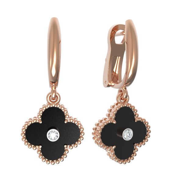 Серьги из золота c бриллиантами и ониксом