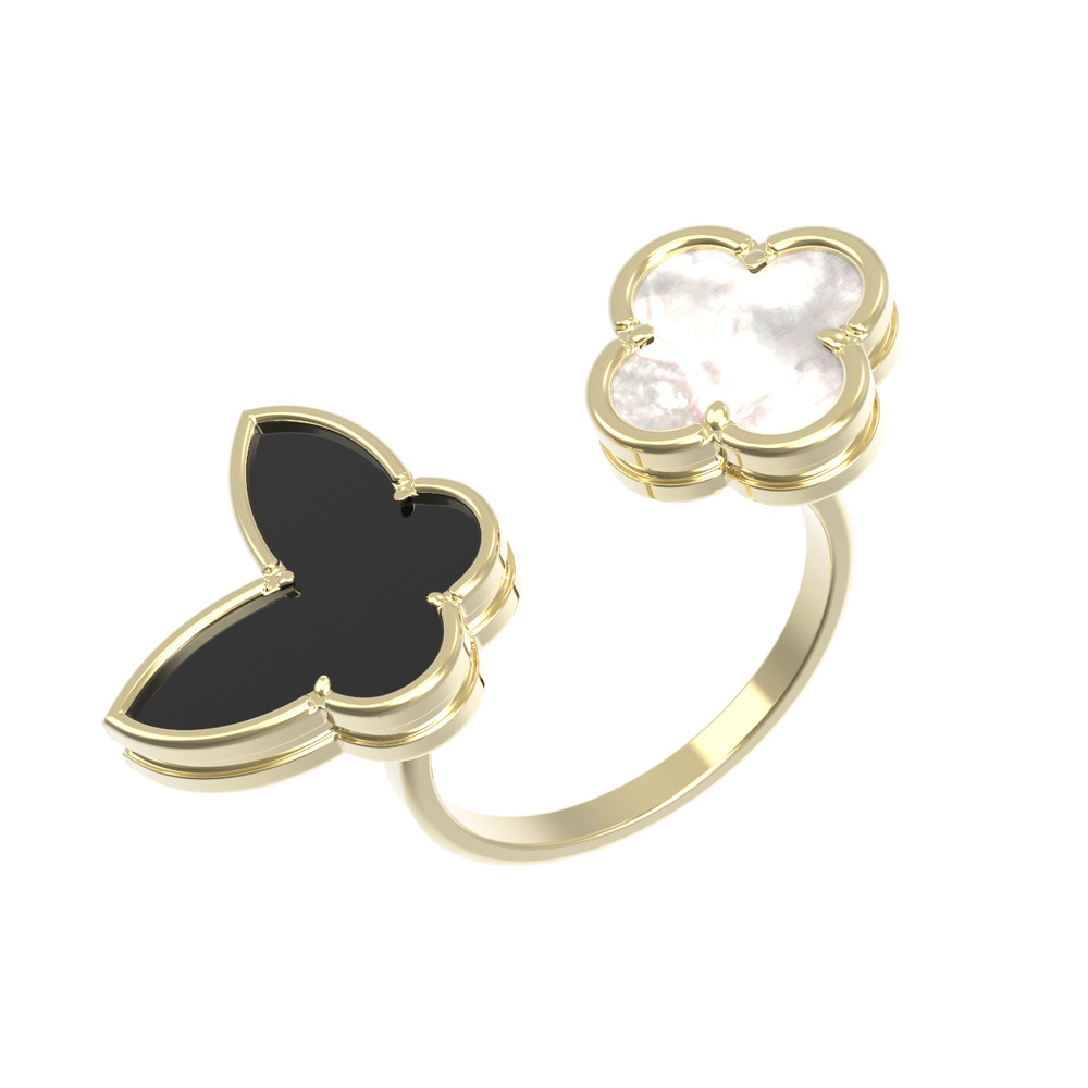 Кольцо из лимонного золота c ониксом и перламутром