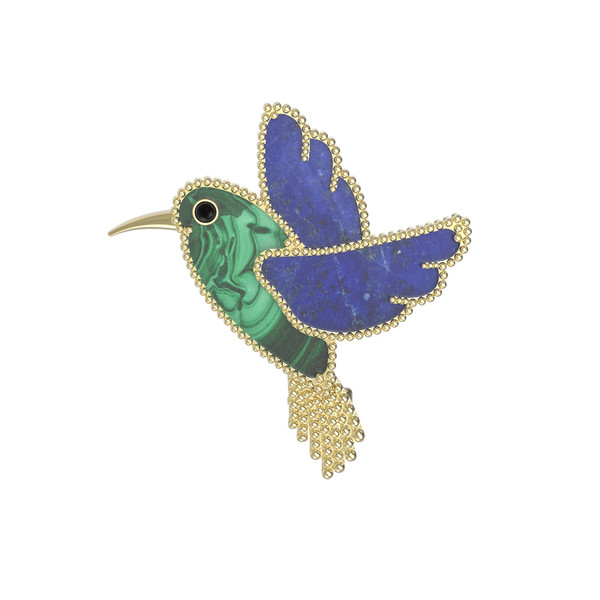 Брошь из лимонного золота c эмалью, лазуритом и малахитом