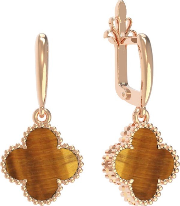 Серьги из золота c тигровым глазом