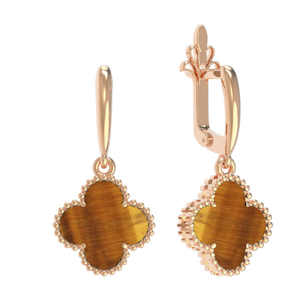 Серьги из золота c тигровым глазом