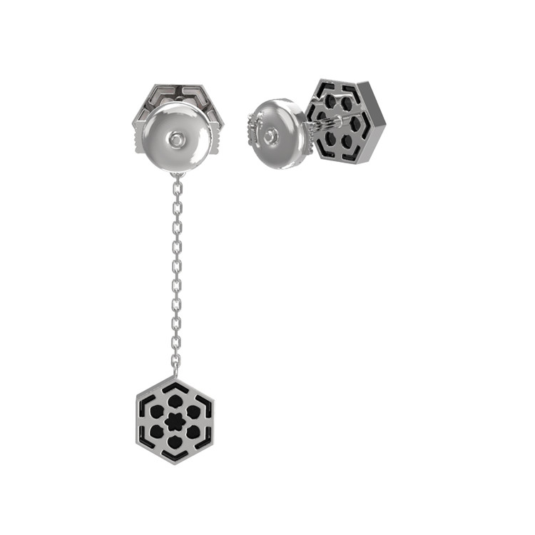 Серьги из белого золота c ониксом и перламутром