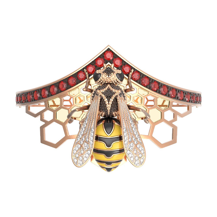 Браслет из золота c эмалью, фианитом, гранатом и эмалью