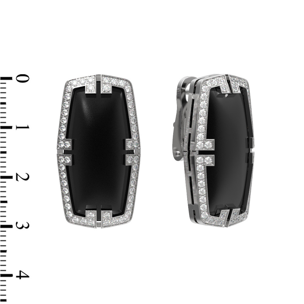 Серьги из белого золота c бриллиантами, рубином и ониксом