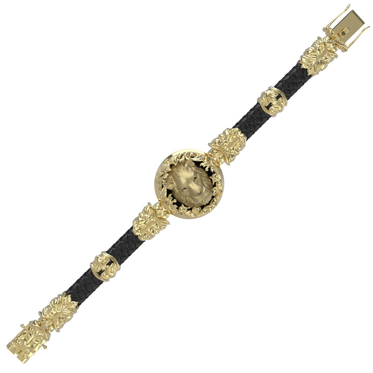 Браслет из лимонного золота c эмалью, шнурком и ониксом