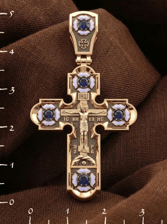 Крест из золота c эмалью и сапфиром