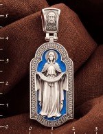 Образок из белого золота 585 пробы c эмалью