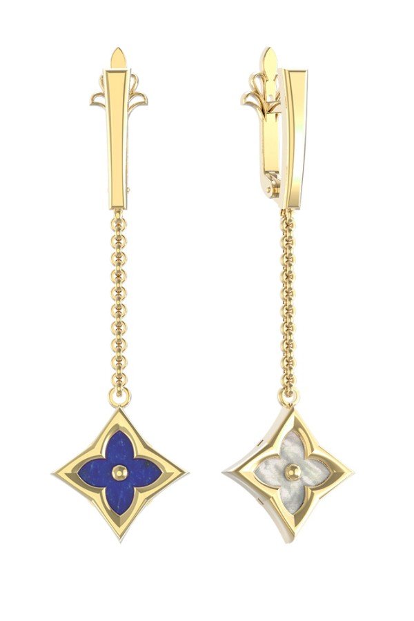 Серьги из лимонного золота 585 пробы c лазуритом и перламутром