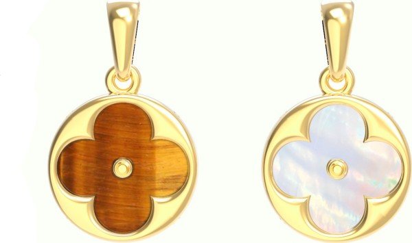 Подвеска из лимонного золота c тигровым глазом и перламутром