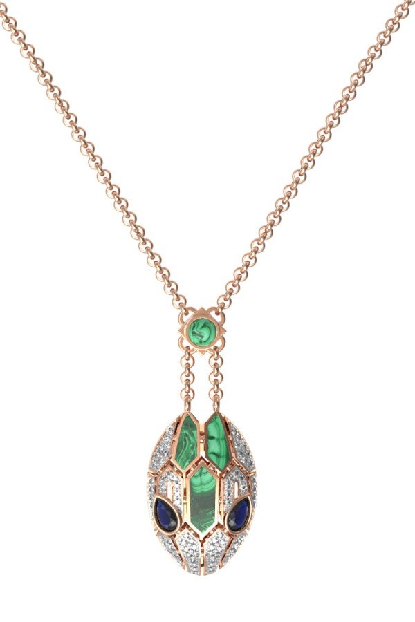 Колье из золота c бриллиантами, сапфиром и малахитом