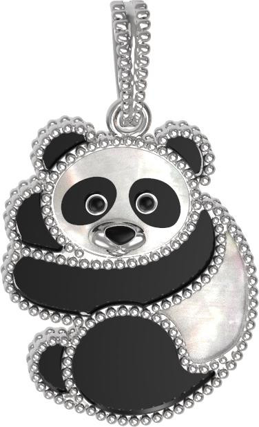 Подвеска из белого золота c эмалью, ониксом и перламутром