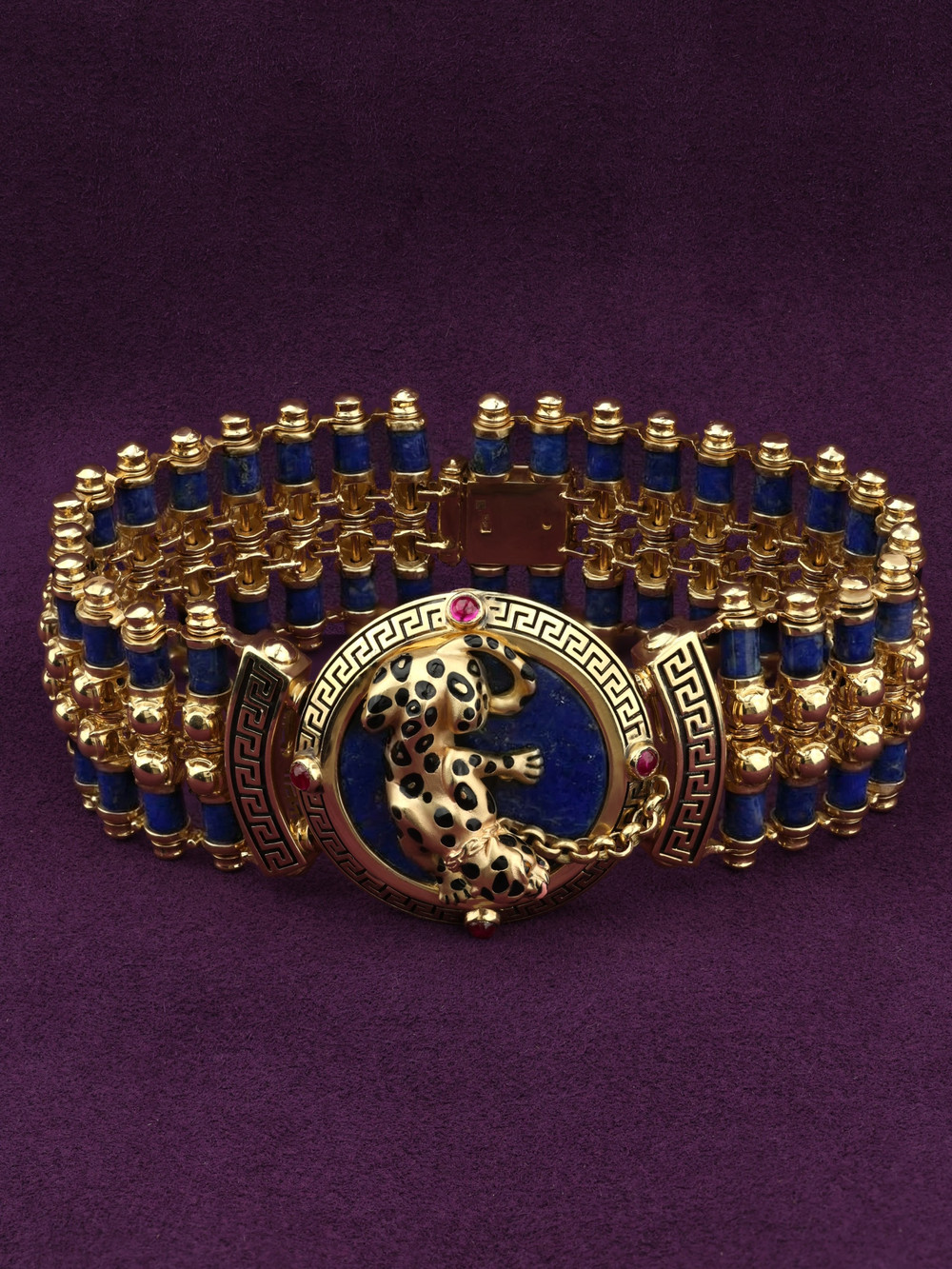 Браслет из лимонного золота c эмалью, рубином и лазуритом