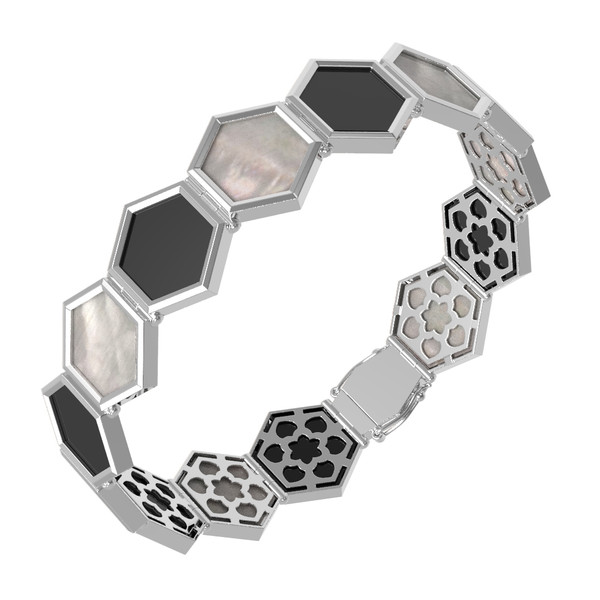 Браслет из белого золота c ониксом и перламутром