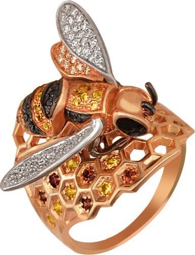 Кольцо из золота c эмалью и фианитом