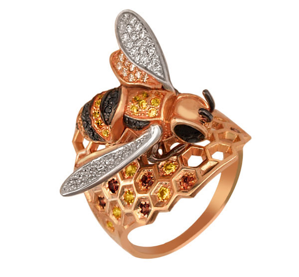 Кольцо из золота c эмалью и фианитом