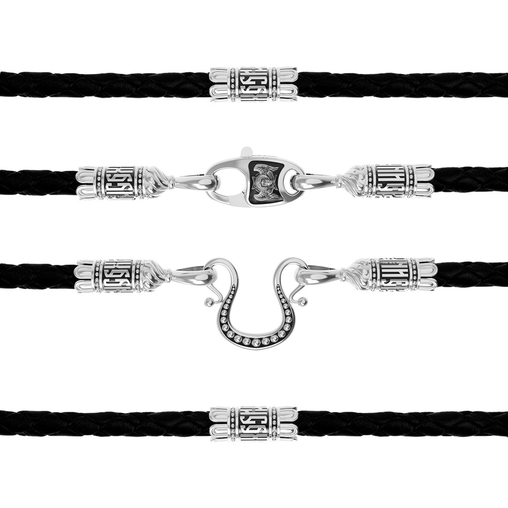 Гайтан из белого золота c кожаным шнурком