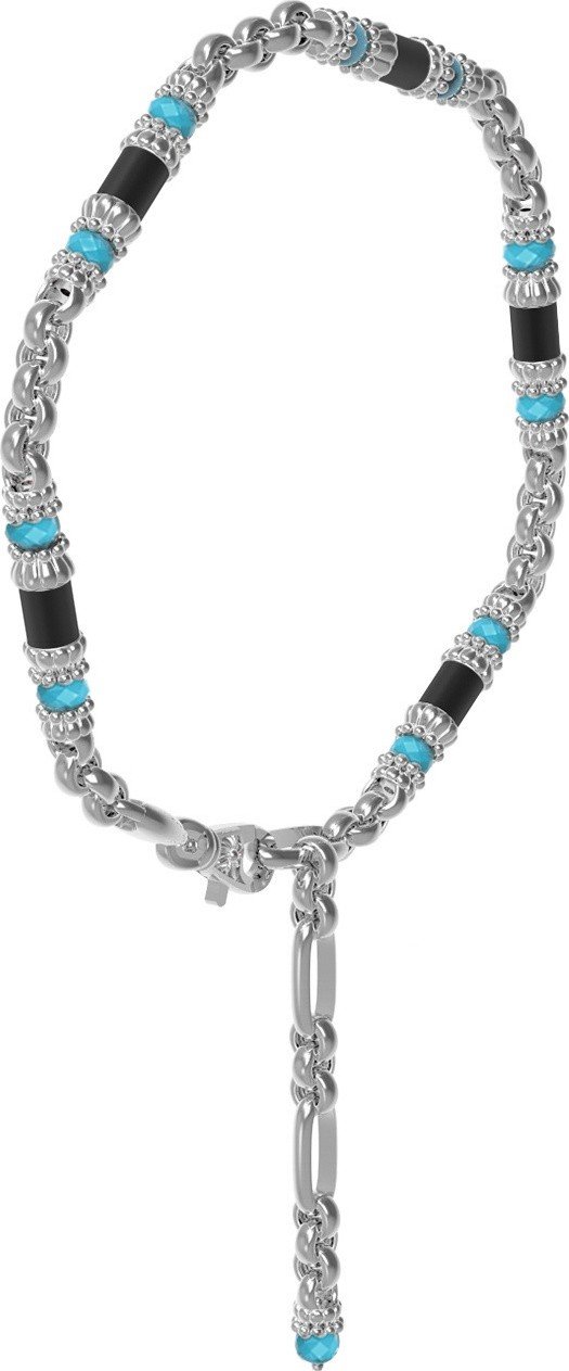 Браслет из белого золота 585 пробы c бирюзой и ониксом